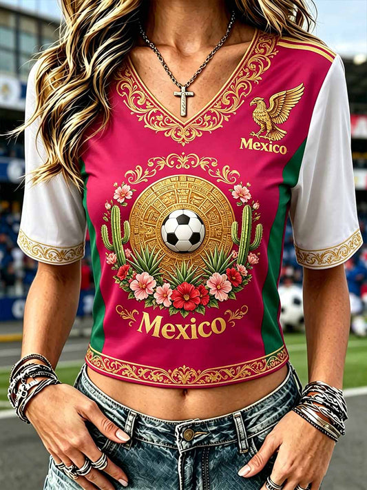 Women's Fashion Mexico Football Print Casual T-Shirt