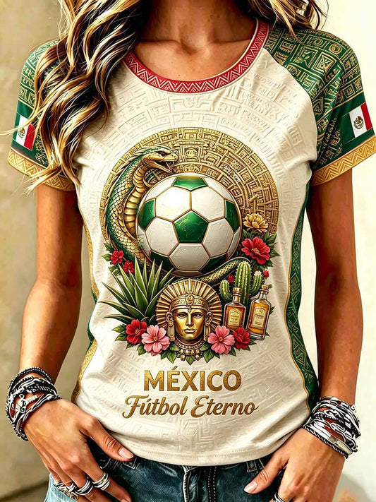 Women's Fashion Mexico Football Print Casual T-Shirt
