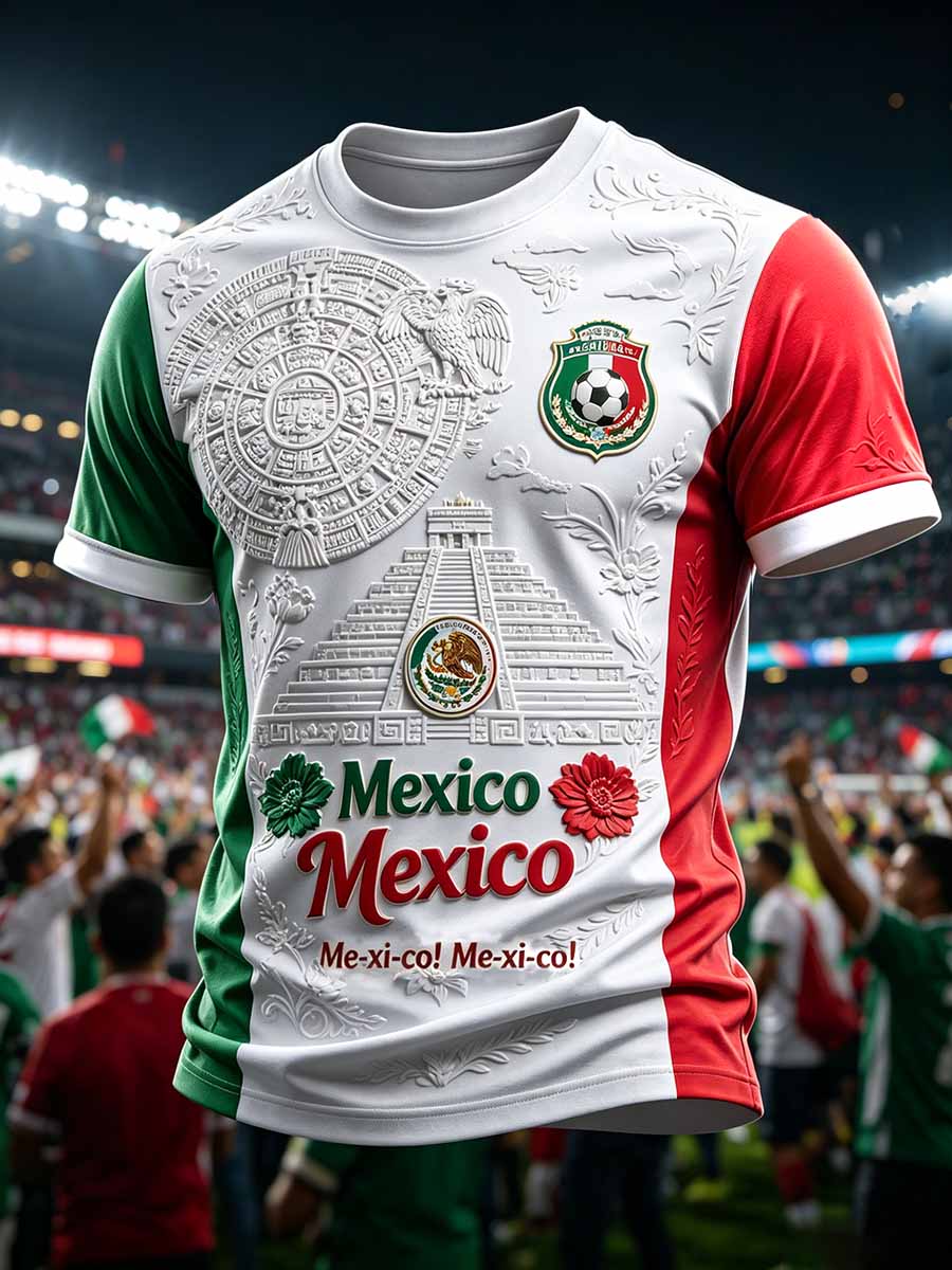 Men's Retro Mexican Football Print Casual T-Shirt
