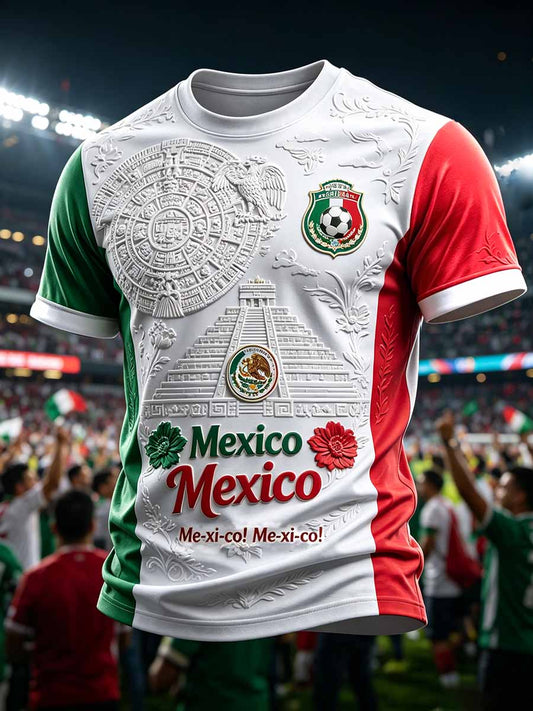 Men's Retro Mexican Football Print Casual T-Shirt