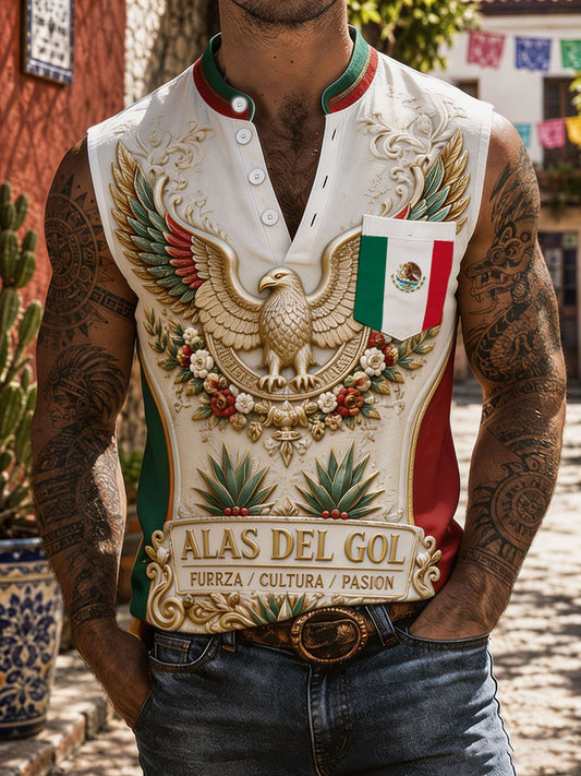 Men's Mexico Pride Art Printed Linen Tank Tops