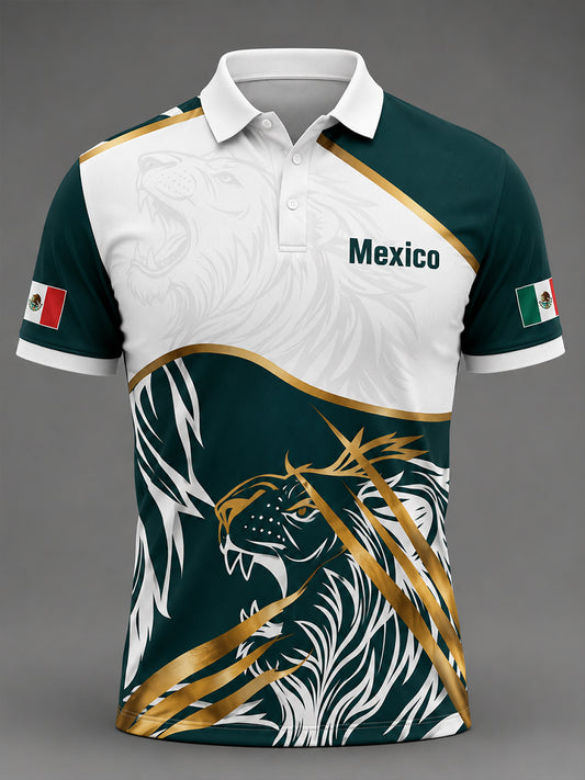 Men's Mexican Football Pizza Cheering Element Art Print Polo