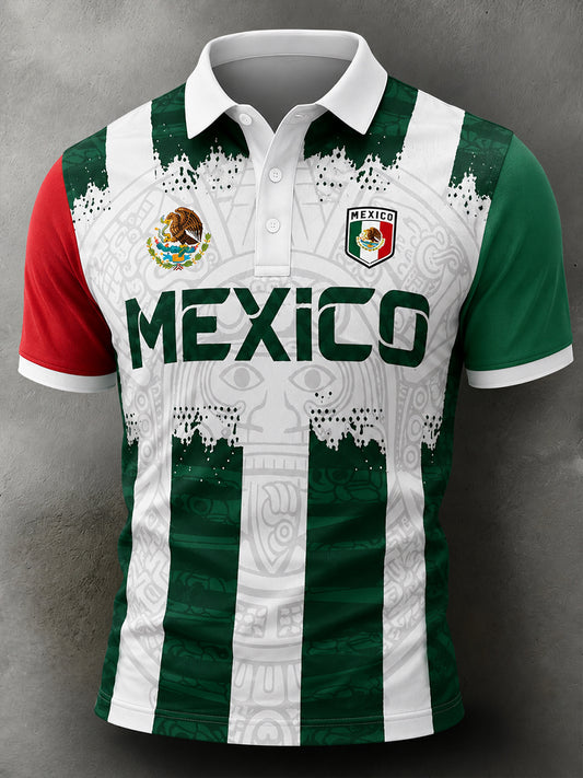 Men's Mexican Football Pizza Cheering Element Art Print Polo