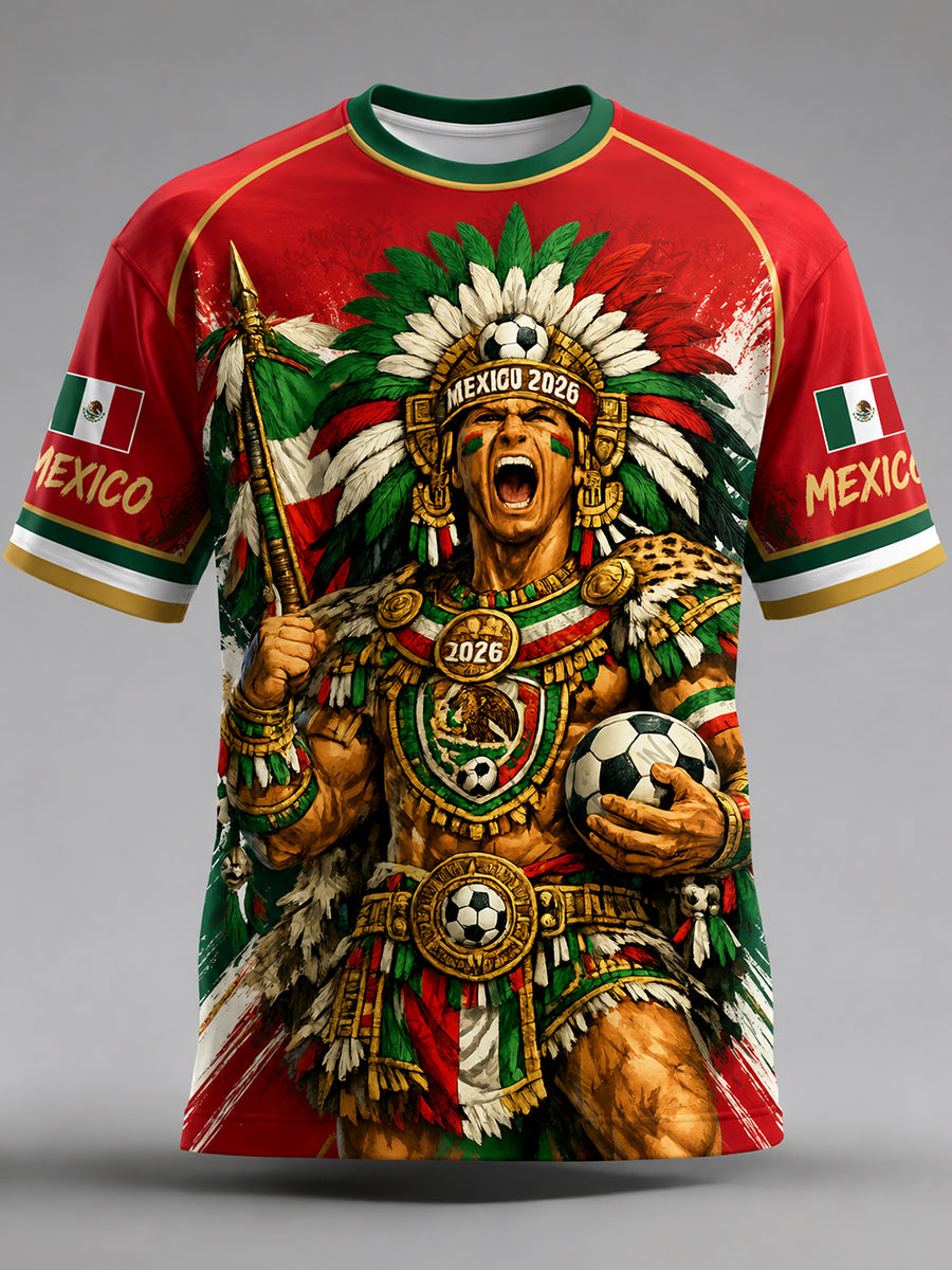 Men's Mexican Football Pizza Cheering Element Art Print T-Shirt
