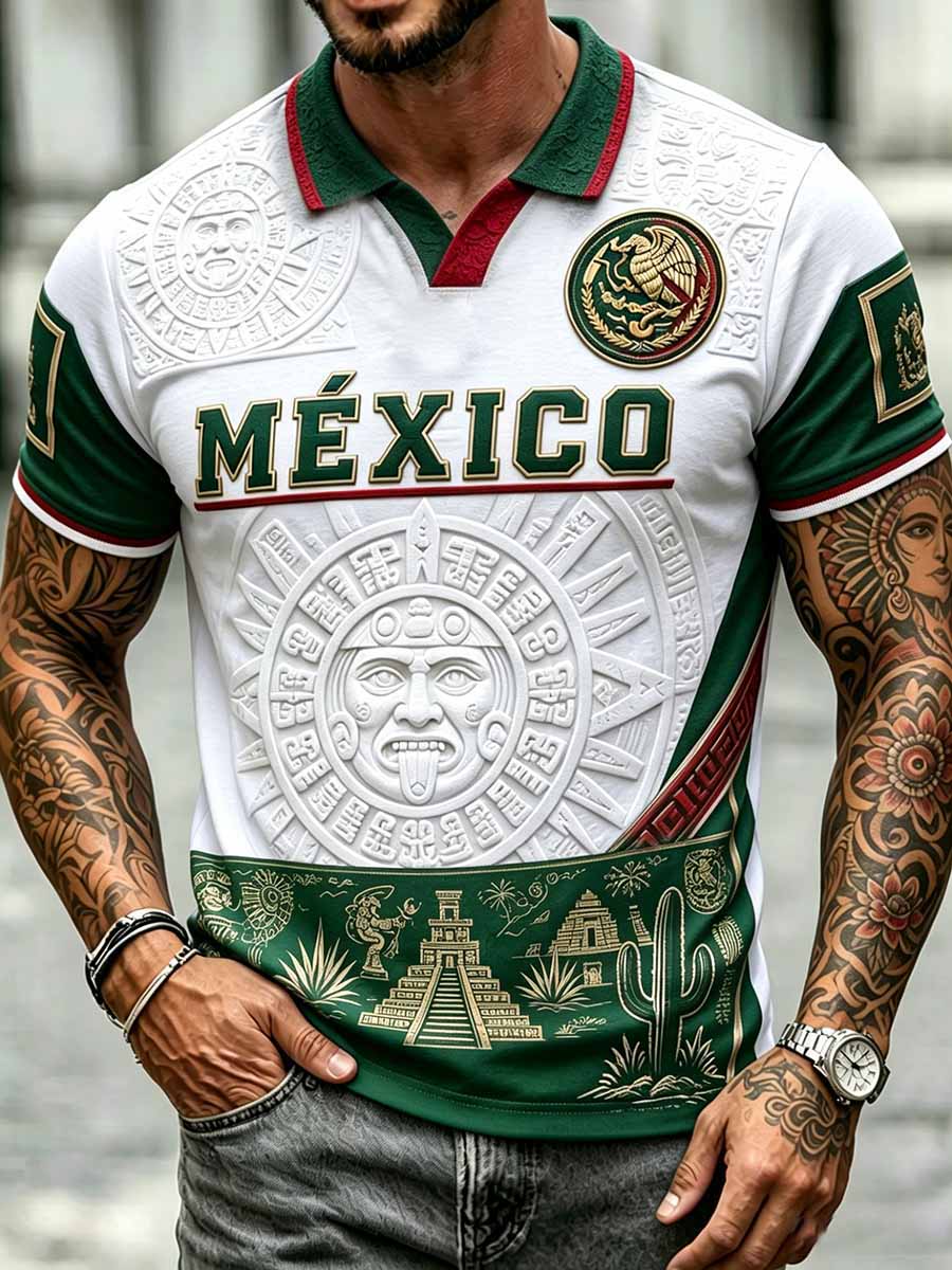 Men's Mexican Football Print Polo Shirt