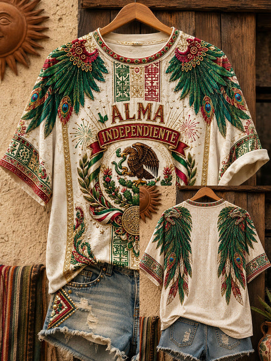 Women's Mexico Pride Art Printed Linen T-shirt