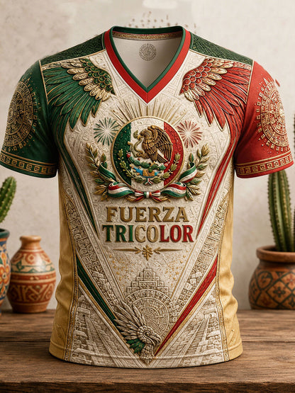 Men's Mexico Pride Art Printed V-neck T-shirt