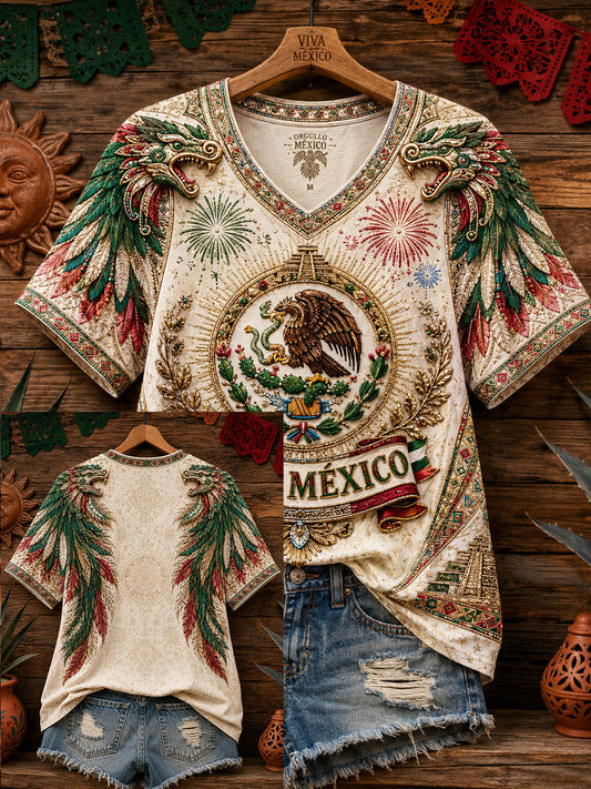 Women's Mexico Pride Art Printed Linen T-shirt
