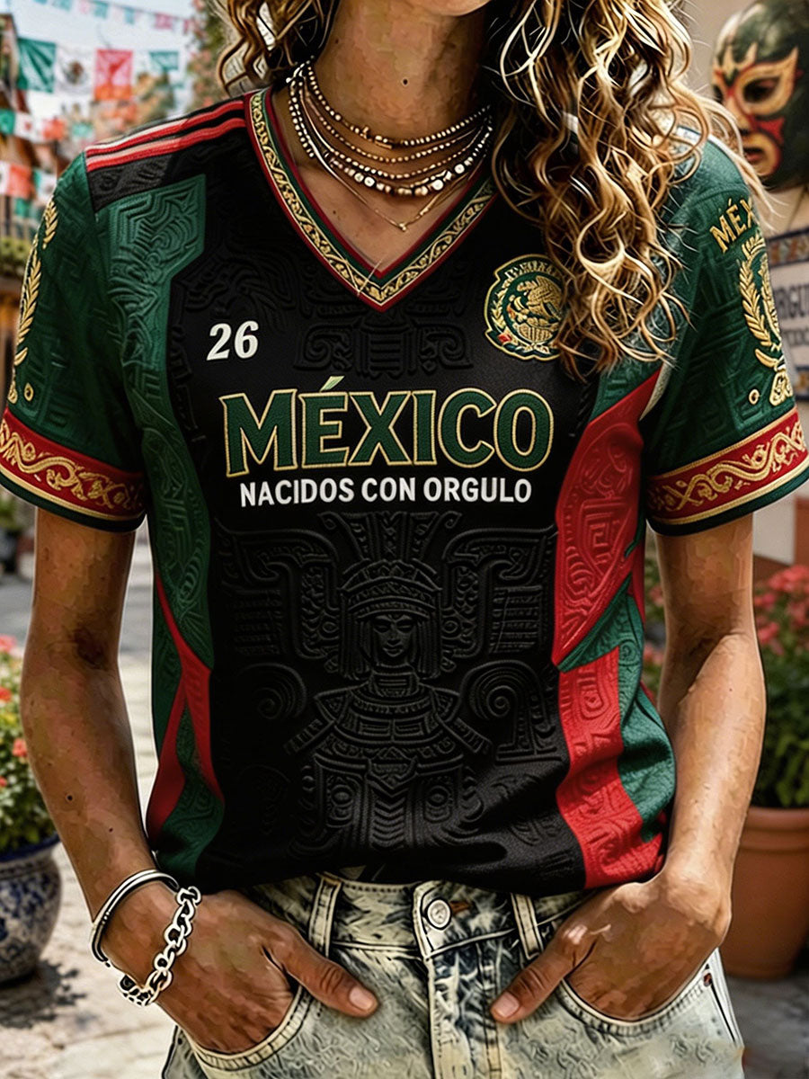 Women's Mexico Football Lover Art Printed T-shirt