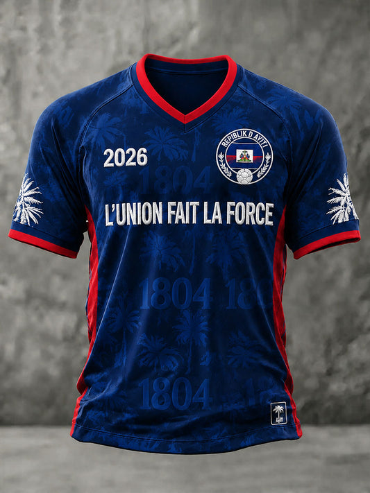 Men's Haiti Soccer V-Neck T-Shirts