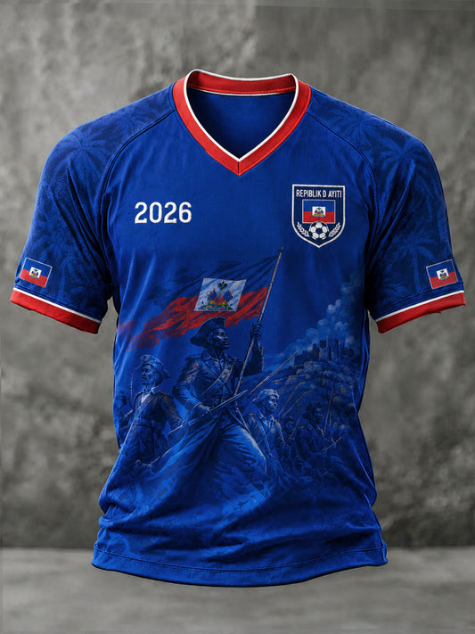 Men's Haiti Soccer V-Neck T-Shirts