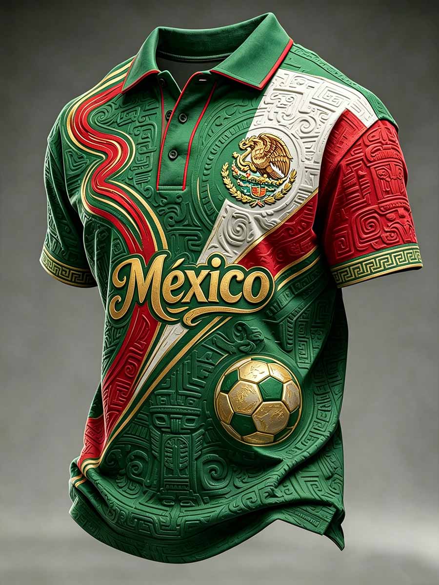 Men's Mexican Football Souvenir Printed Polo Shirt