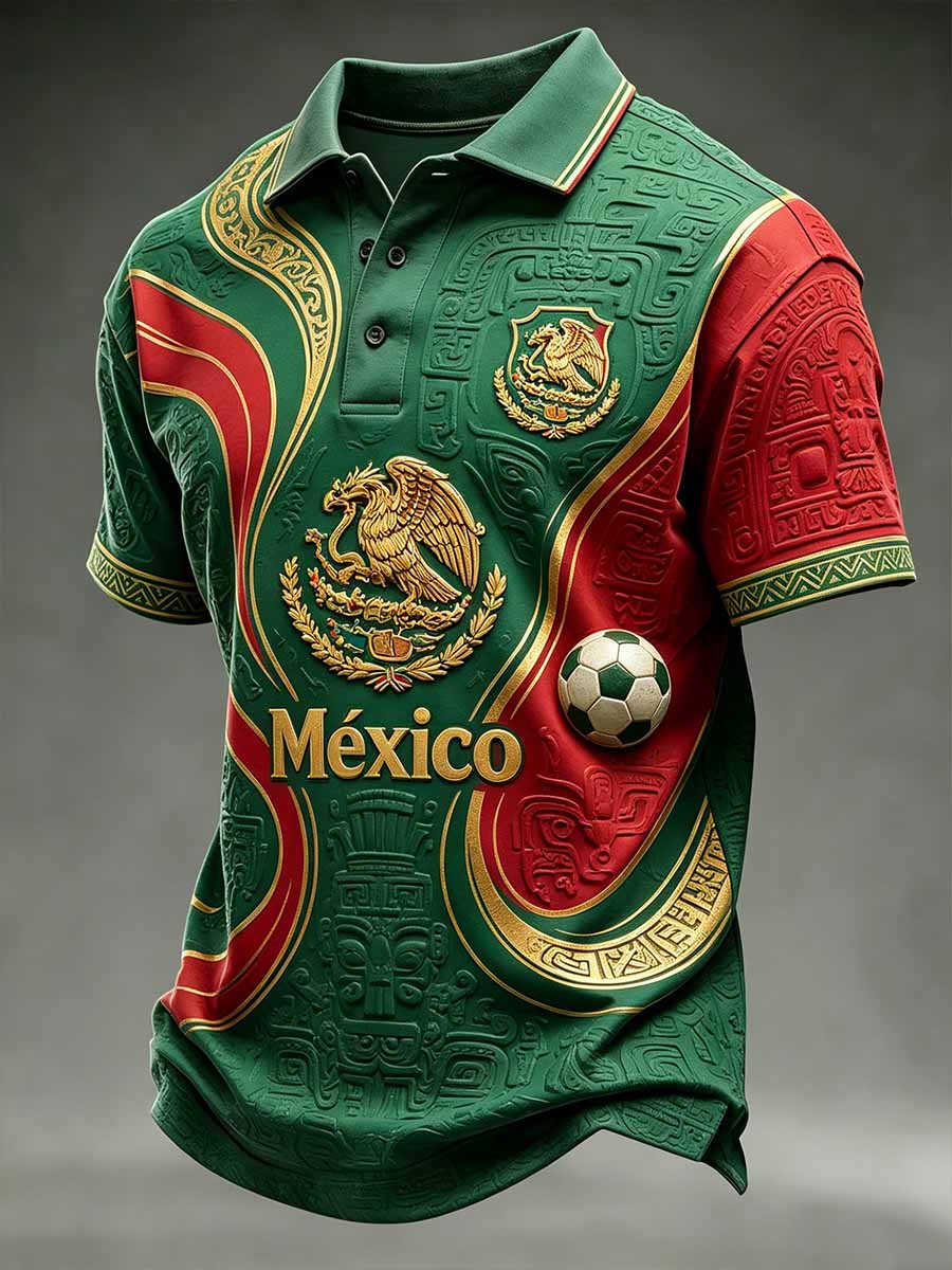 Men's Mexican Football Souvenir Printed Polo Shirt