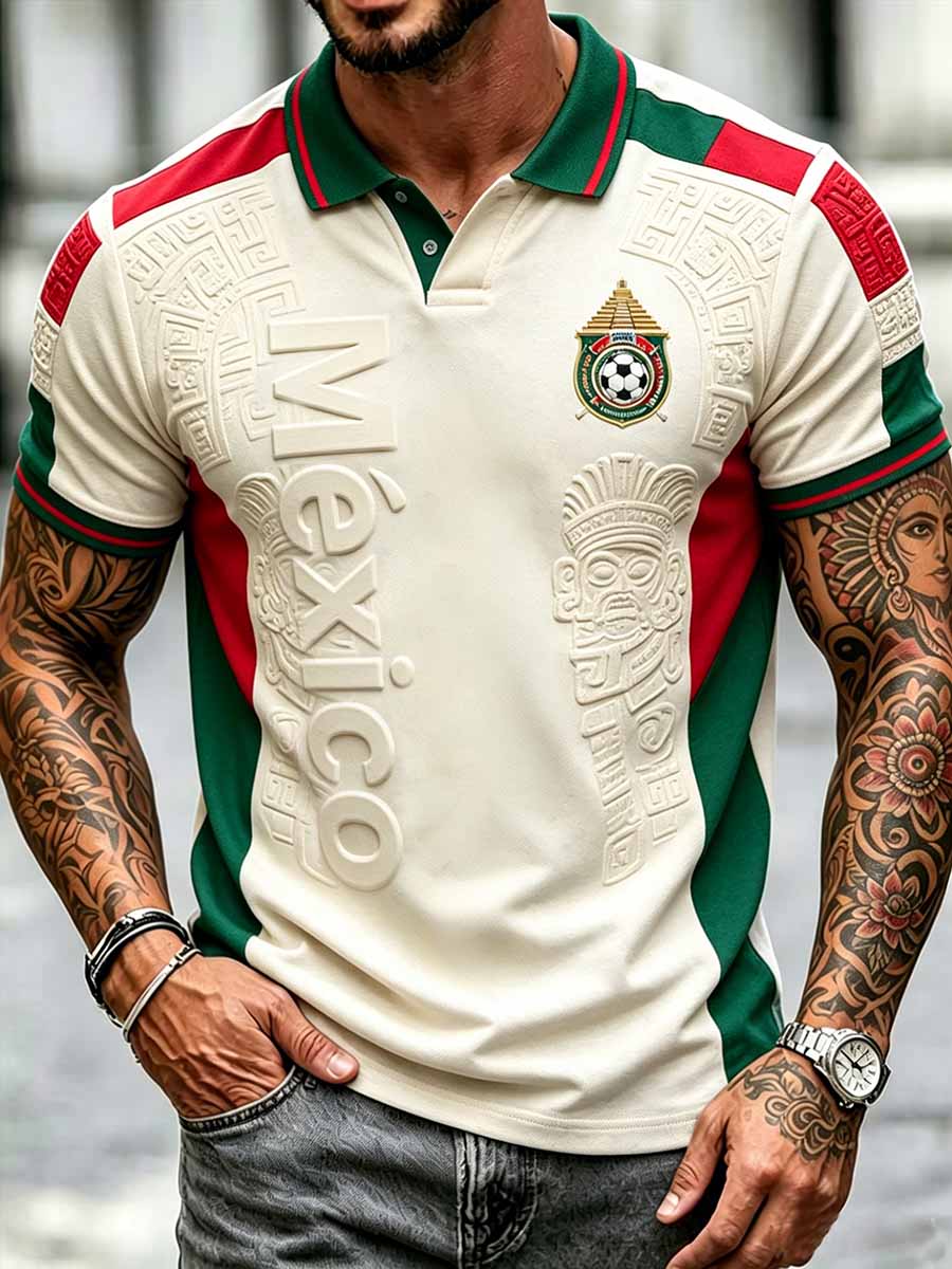 Men's Mexican Football Print Commemorative Polo Shirt