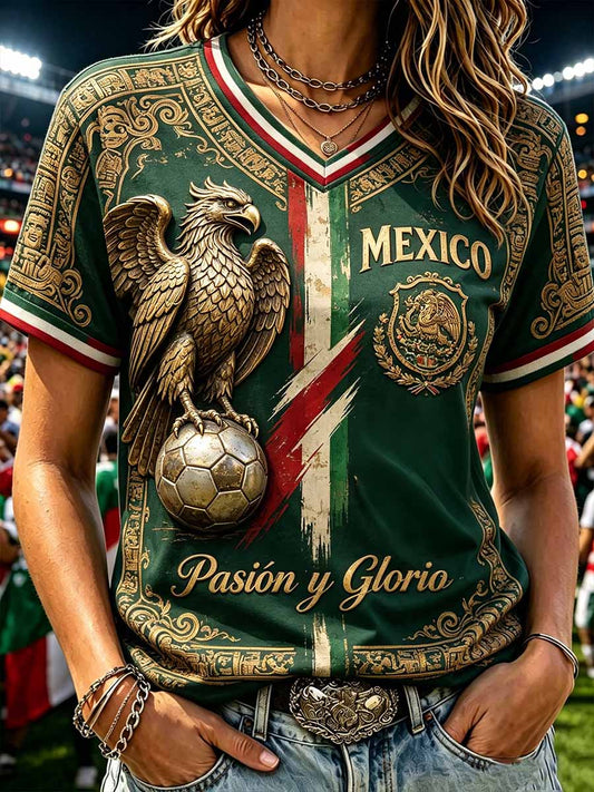 Women's Mexican Football Print Commemorative T-Shirt