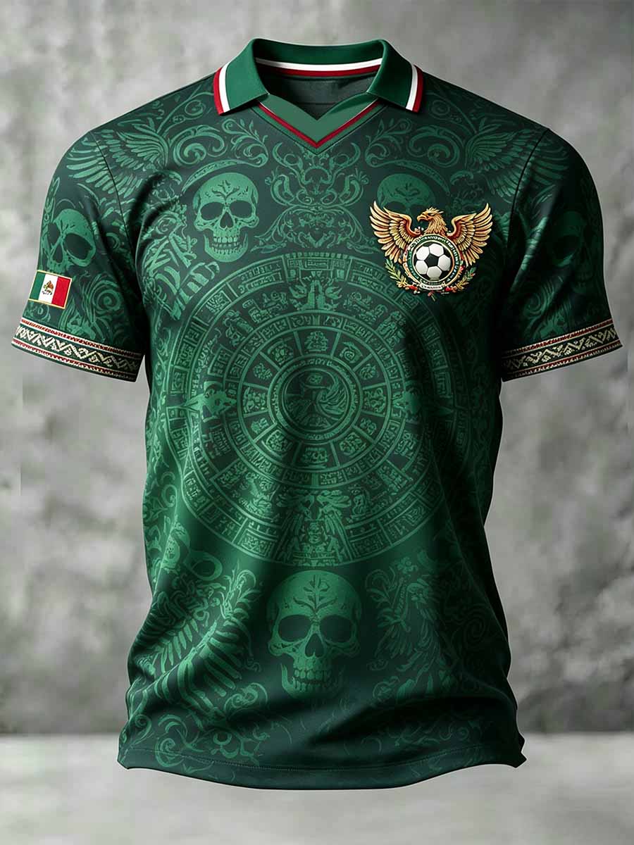 Men's Mexican Football Print Commemorative Polo Shirt