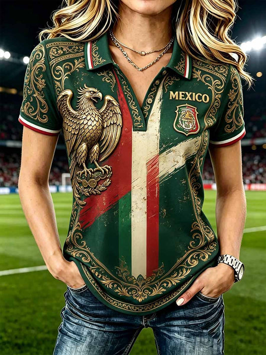 Women's Mexican Football Print Commemorative Polo Shirt