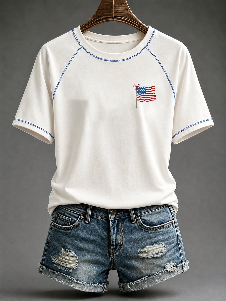 Women's Loves Jesus and America Too round neck short sleeve T-shirt