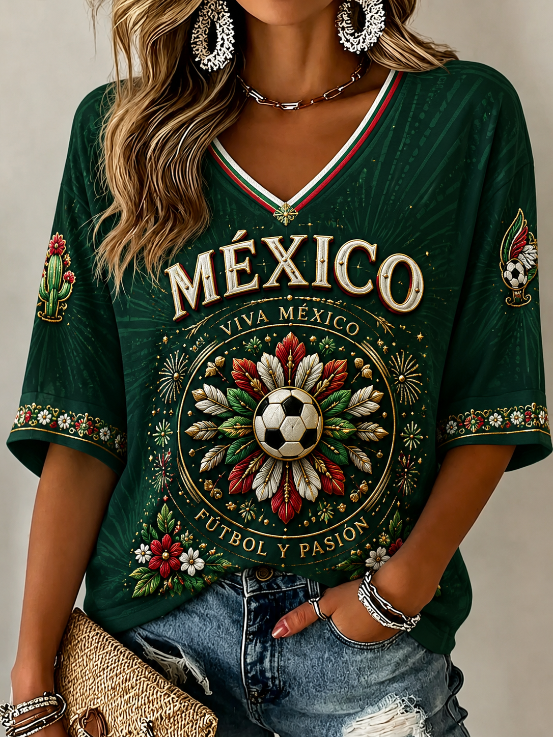 Women's Mexican Football Linen Short-Sleeved T-Shirt