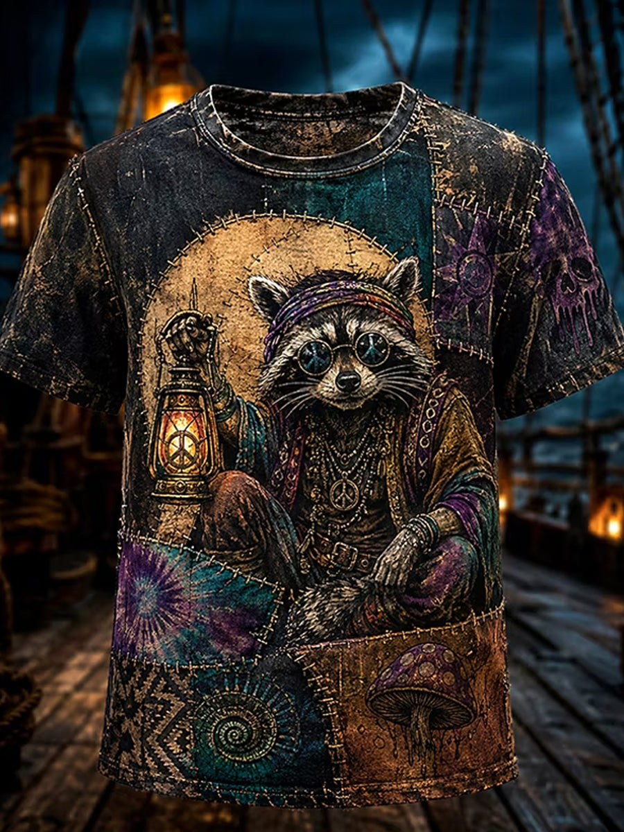 Men's Dark Pirate Art Retro Mysterious Skull Print Casual T-Shirt