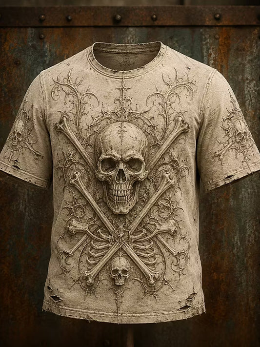 Men's Dark Pirate Art Retro Mysterious Skull Print Casual T-Shirt