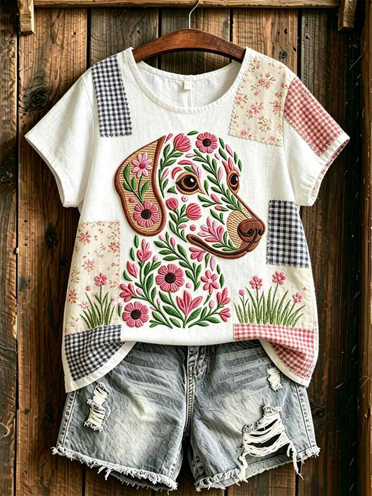 Women's Romantic Dog Pattern Printed T-Shirt