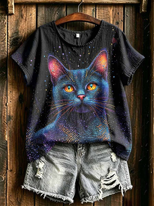 Women's Fashion Starry Sky Cat Print T-Shirt