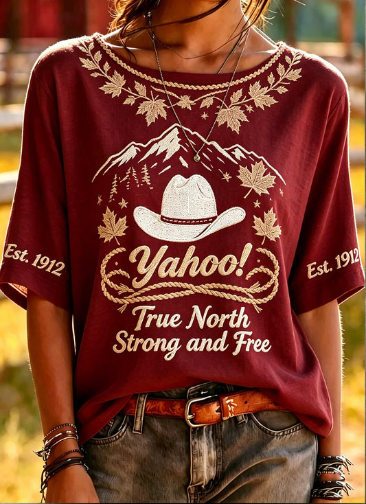 Women's Canada Calgary Stampede Printed Vintage Fashion Loose Short Sleeve T-Shirt