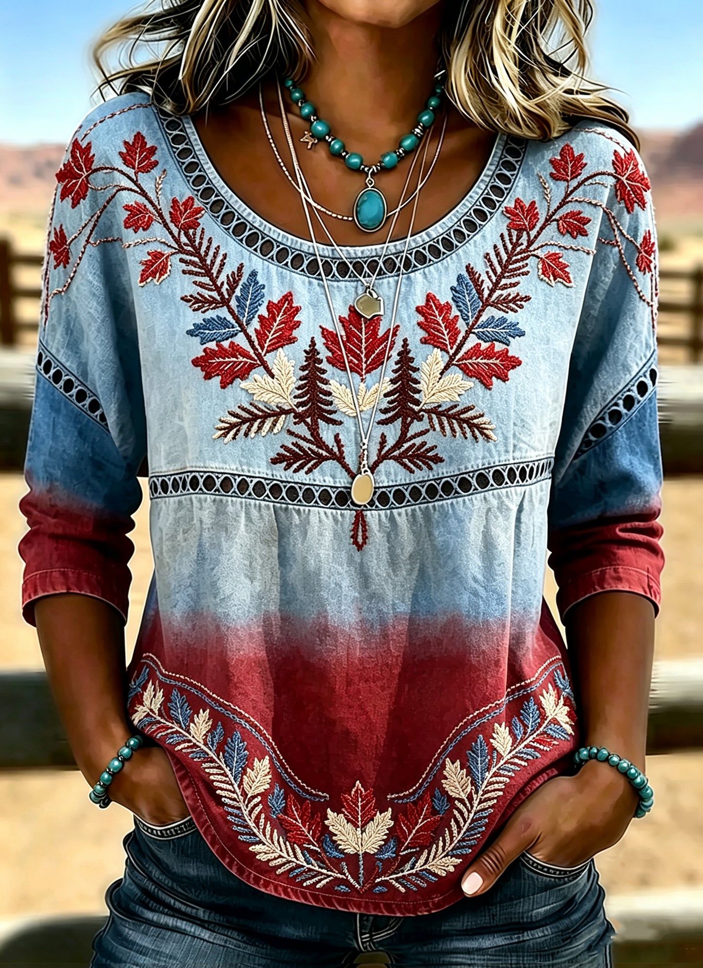 Women's Vintage Canada Calgary Stampede Print Casual Shirt