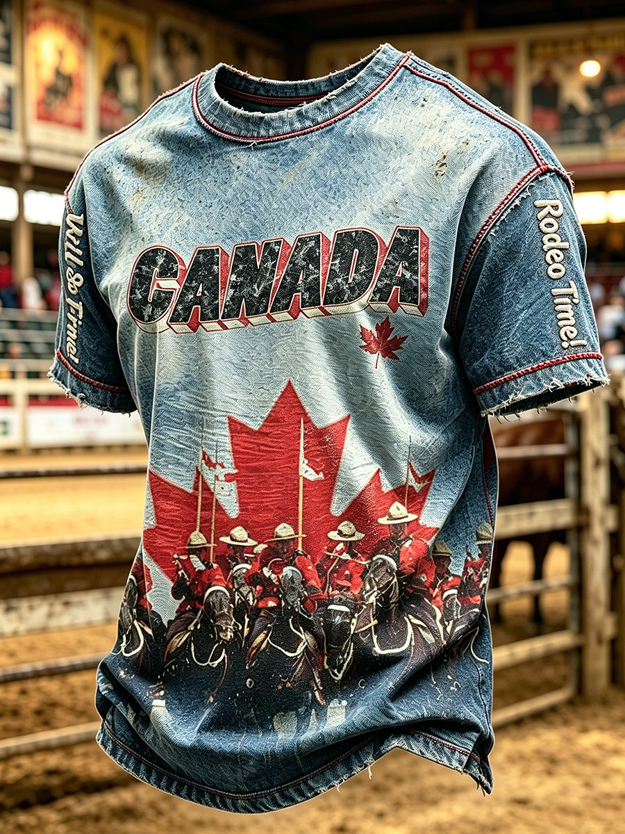 Men's Calgary Stampede Printed Vintage Fashion Loose Short Sleeve T-Shirt
