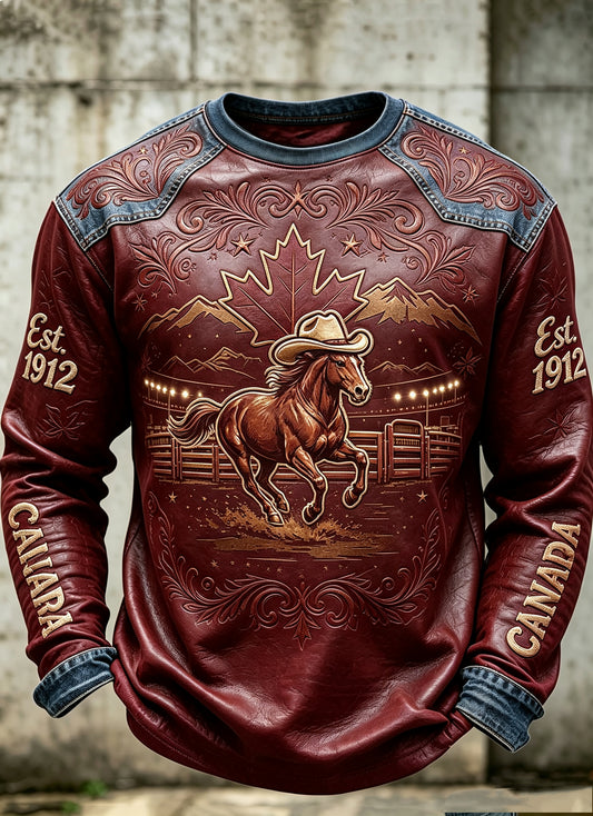Men's Canada Calgary Stampede Printed Long Sleeved Round Neck Sweatshirts
