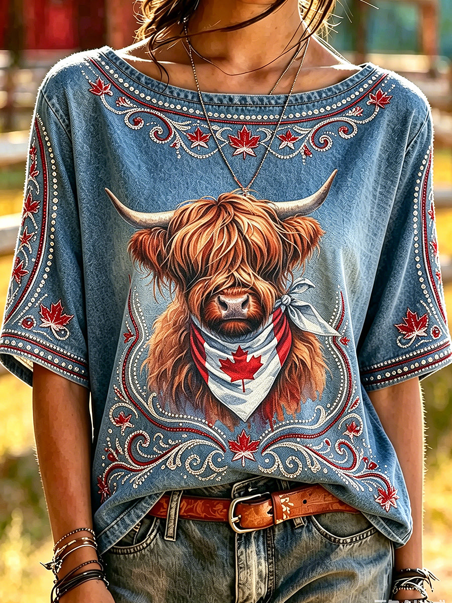 Women's Calgary Stampede Printed Vintage Fashion Loose Short Sleeve T-Shirt