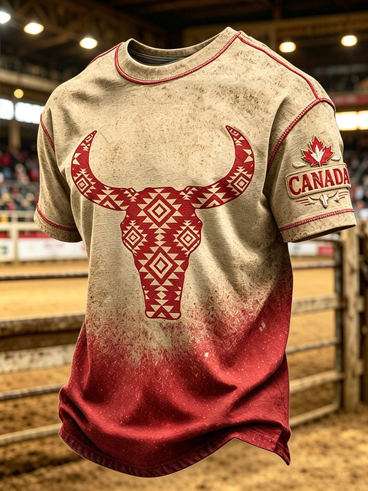 Men's Calgary Stampede Printed Vintage Fashion Loose Short Sleeve T-Shirt