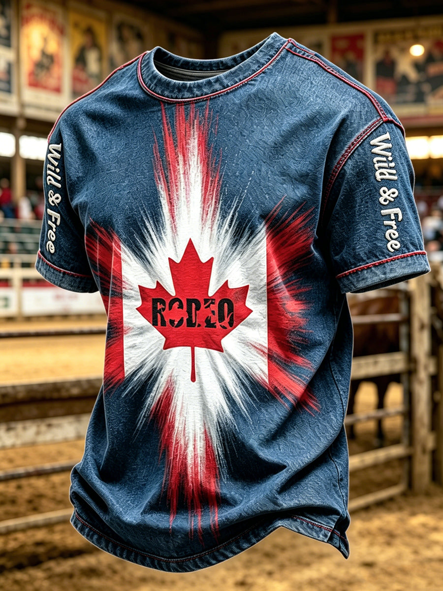 Men's Calgary Stampede Printed Vintage Fashion Loose Short Sleeve T-Shirt