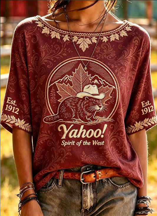 Women's Canada Calgary Stampede Printed Vintage Fashion Loose Short Sleeve T-Shirt
