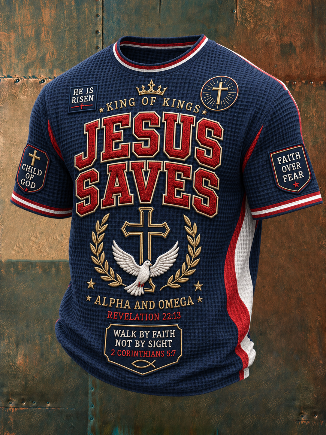 Herren Christian JESUS SPART Kreuz Waffel Kurzarm