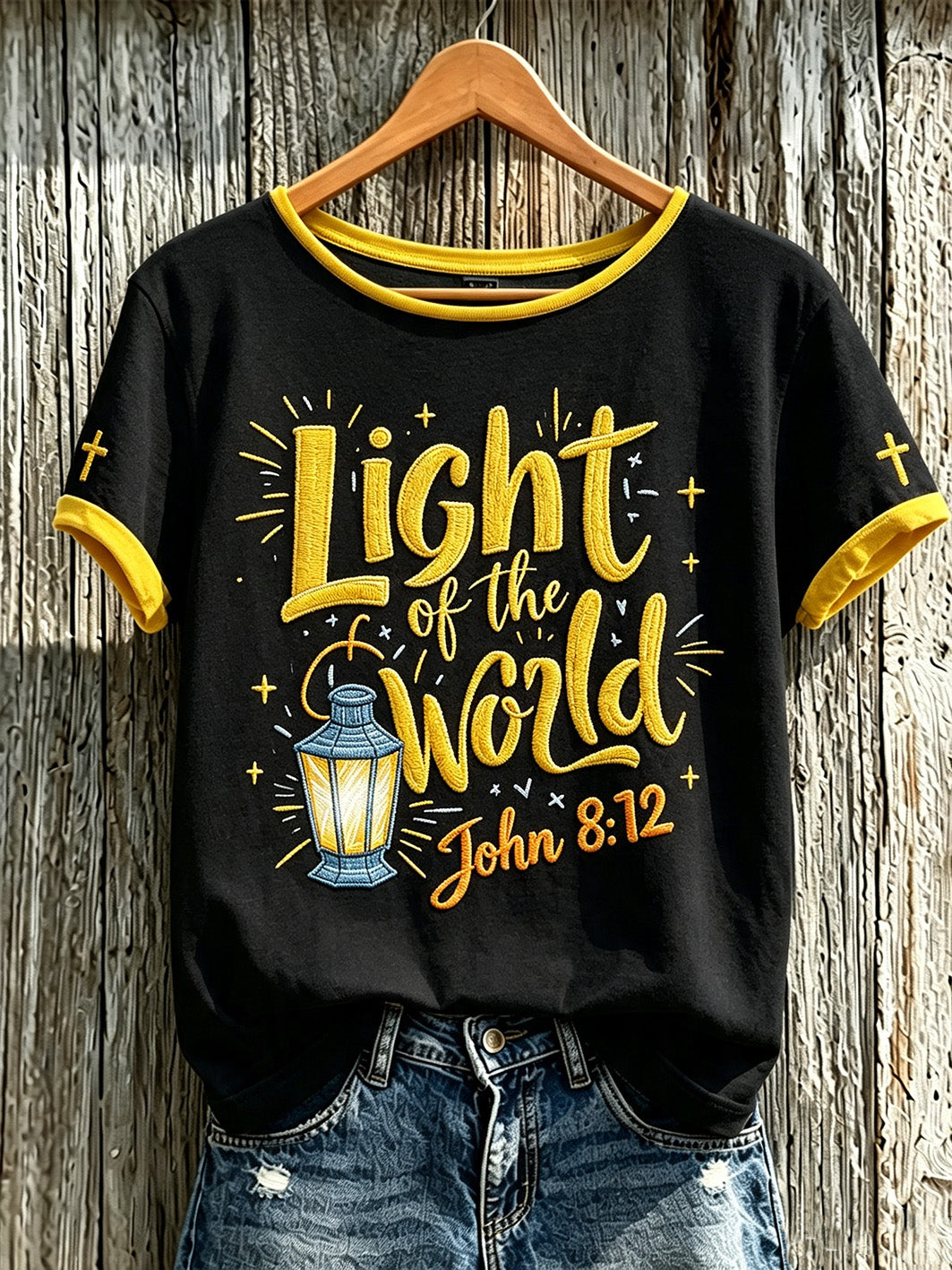 Lässiges Kurzarm-T-Shirt für Damen mit verspielter, glaubensbezogener Spruch- und Muster-Optik