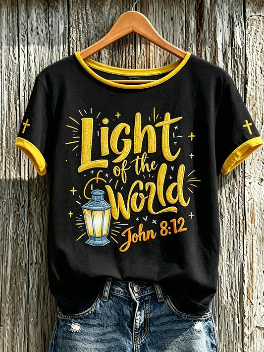 Lässiges Kurzarm-T-Shirt für Damen mit verspielter, glaubensbezogener Spruch- und Muster-Optik