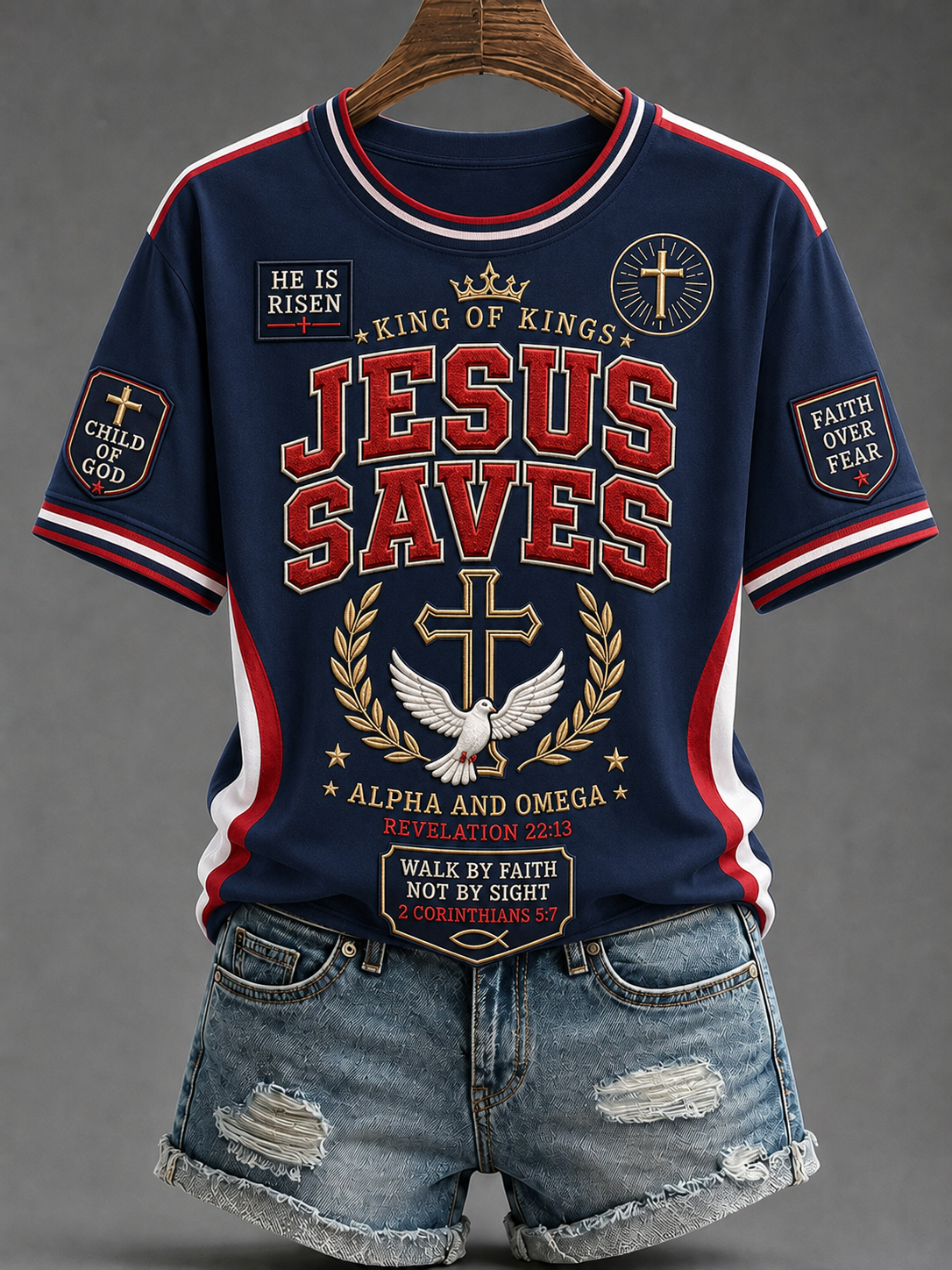 Damen Christian JESUS SPAREN Kurzarm T-Shirt