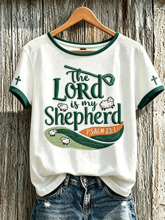 Lässiges Kurzarm-T-Shirt für Damen mit verspielter, glaubensbezogener Spruch- und Muster-Optik
