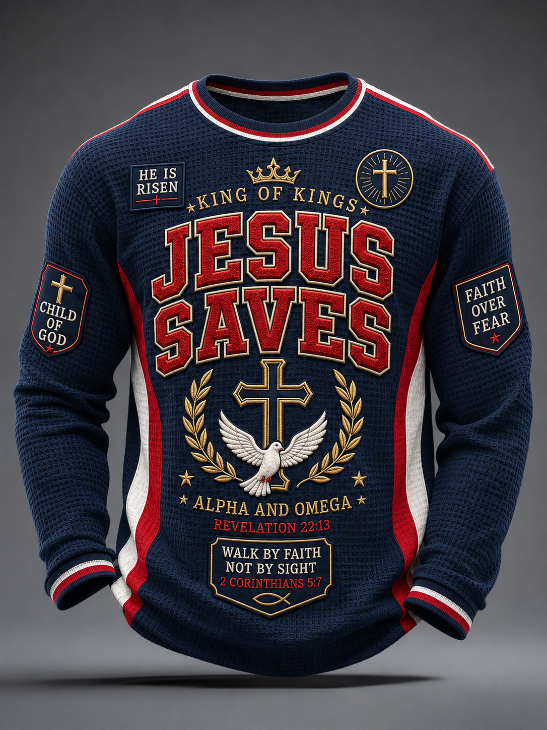 Herren Christian JESUS SPART Kreuz Waffel Langarm T-Shirt