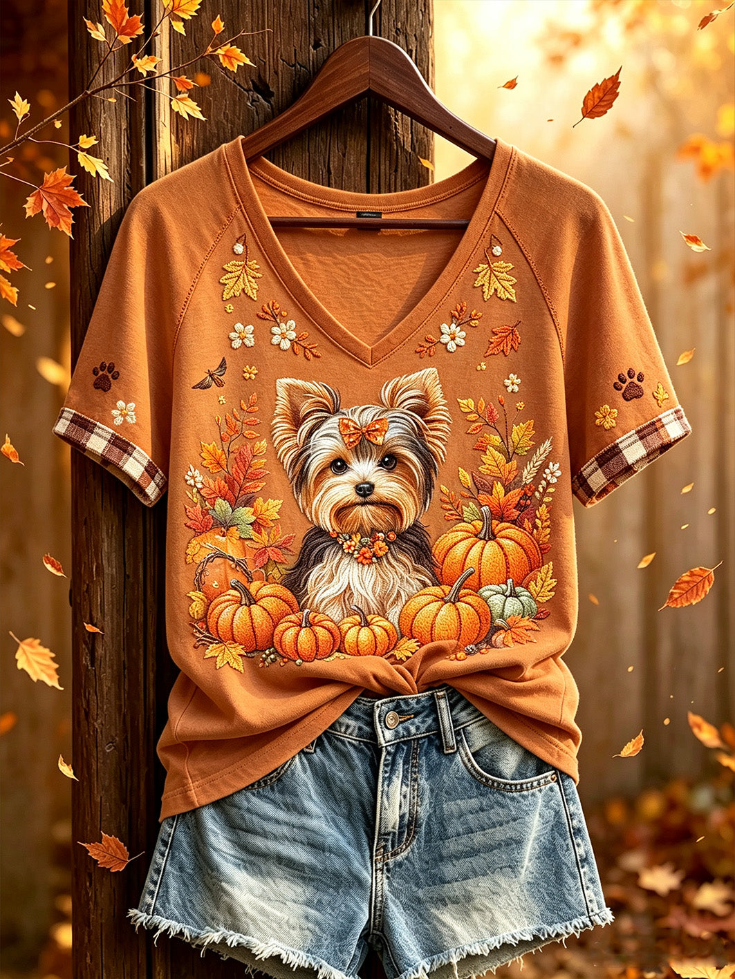 Damen-Herbst-T-Shirt mit niedlichem Tiermuster und kurzen Ärmeln für den Alltag
