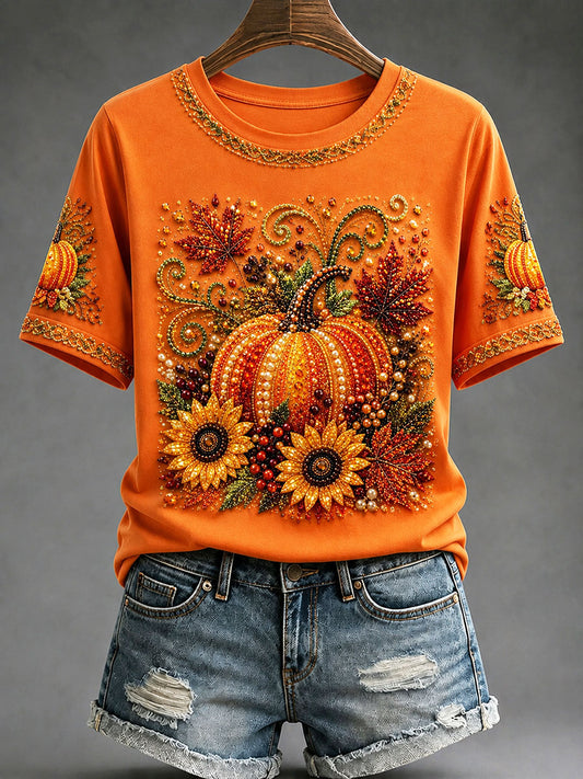 Frauen Herbst Kürbis Blumen druck T-Shirt