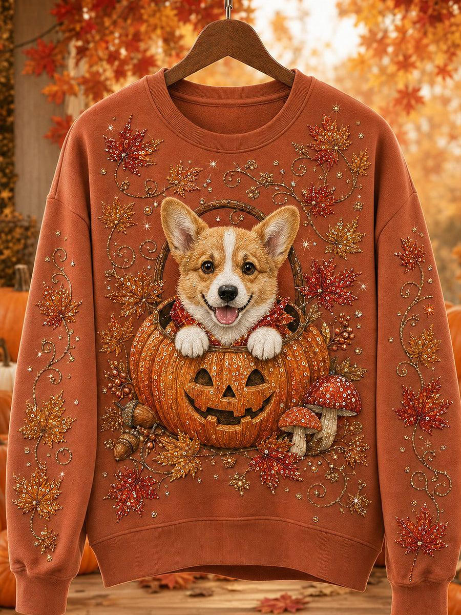 Damen-Herbst-Lässiges T-Shirt mit Tiermuster und Rundhalsausschnitt