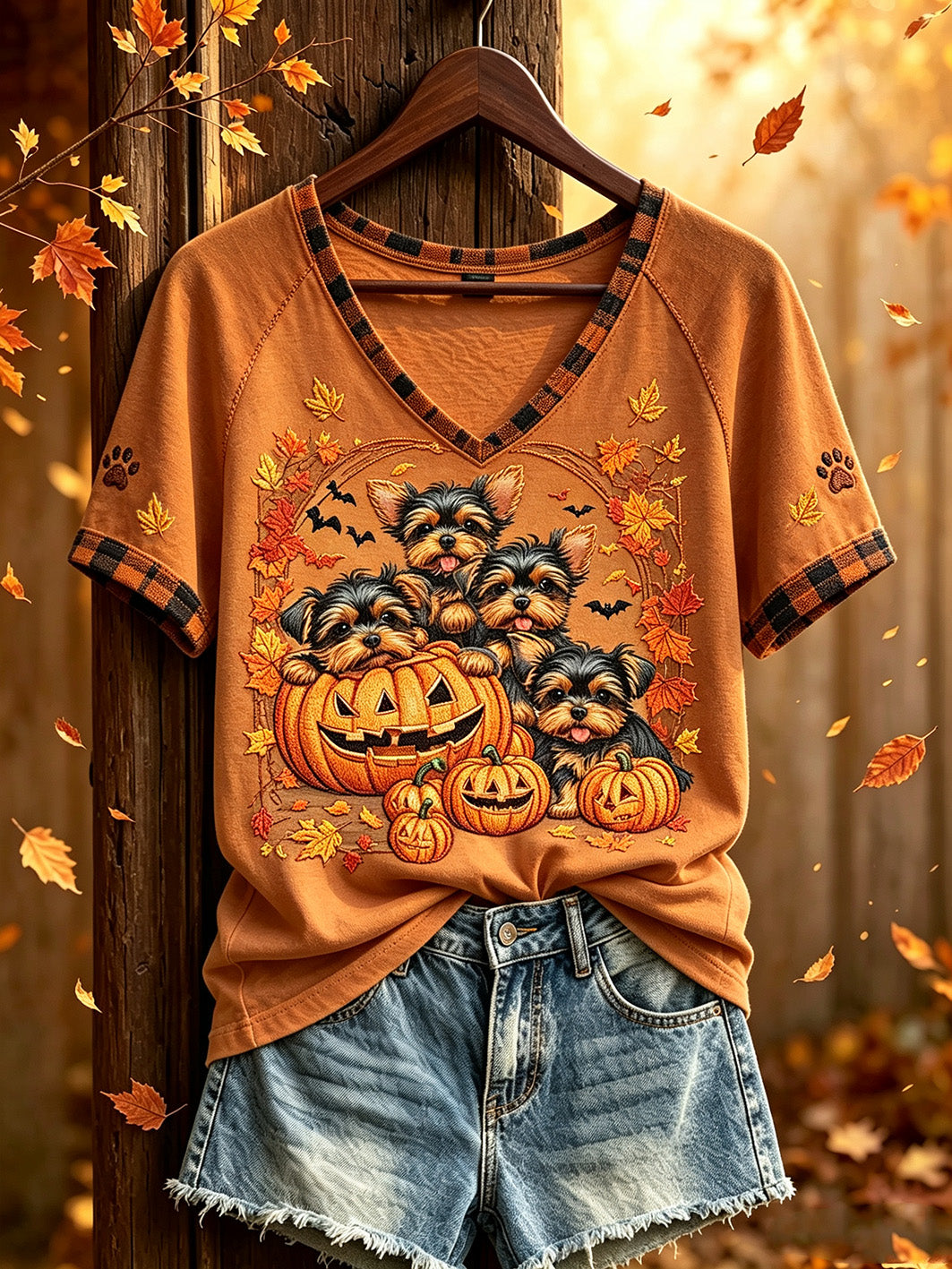 Damen-Herbst-T-Shirt mit niedlichem Tiermuster und kurzen Ärmeln für den Alltag