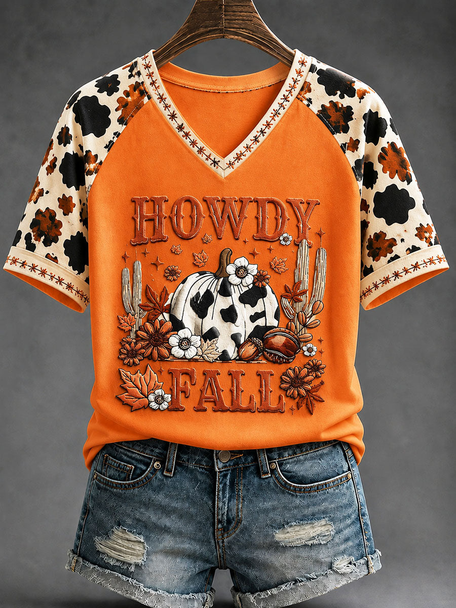 Frauen "Howdy Fall" böhmischer Stil bedrucktes lässiges T-Shirt