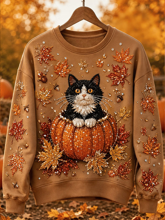 Damen-Herbst-Lässiges T-Shirt mit Tiermuster und Rundhalsausschnitt