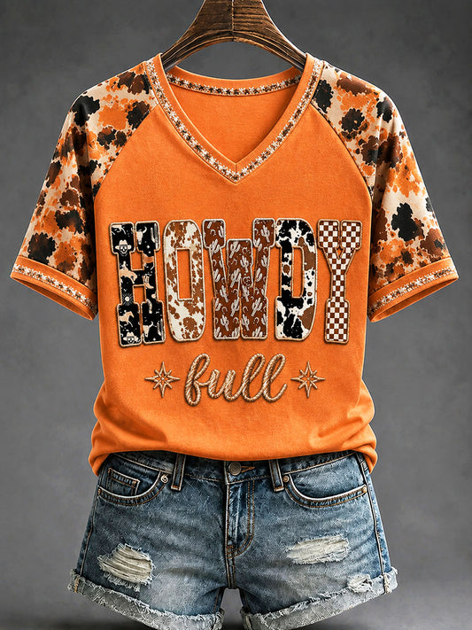 Damen-T-Shirt im bohemianischen Stil mit „Howdy Fall“-Print – lässig und bequem