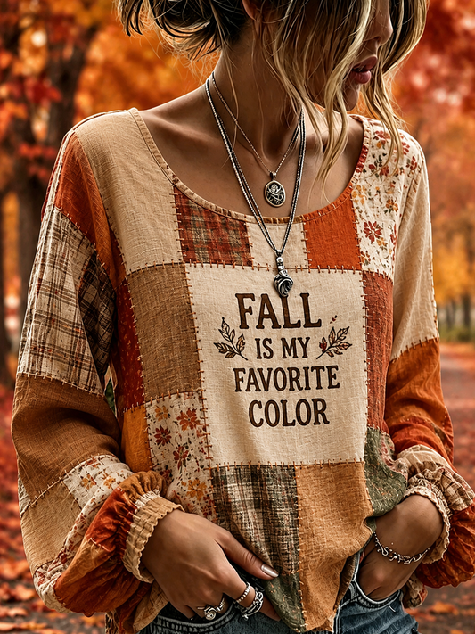 Frauen Herbst ist meine Lieblings farbe Baumwolle-Leinen-Shirt