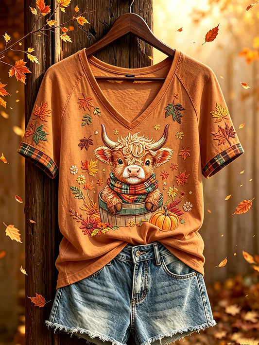 Damen-Herbst-T-Shirt mit niedlichem Tiermuster und kurzen Ärmeln für den Alltag